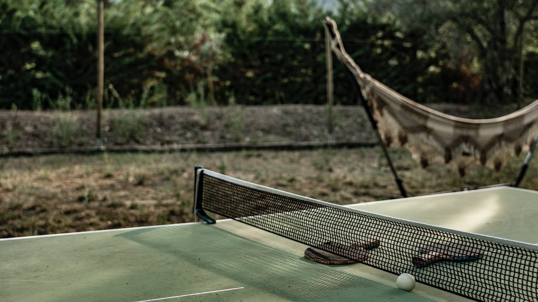 table tennis ball near rackets on table